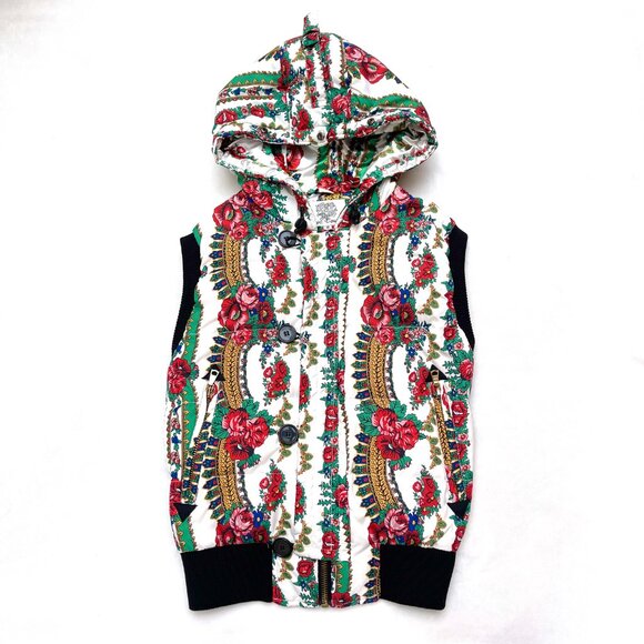 Love couture flower puffer hooded vest M - Picture 6 of 14
